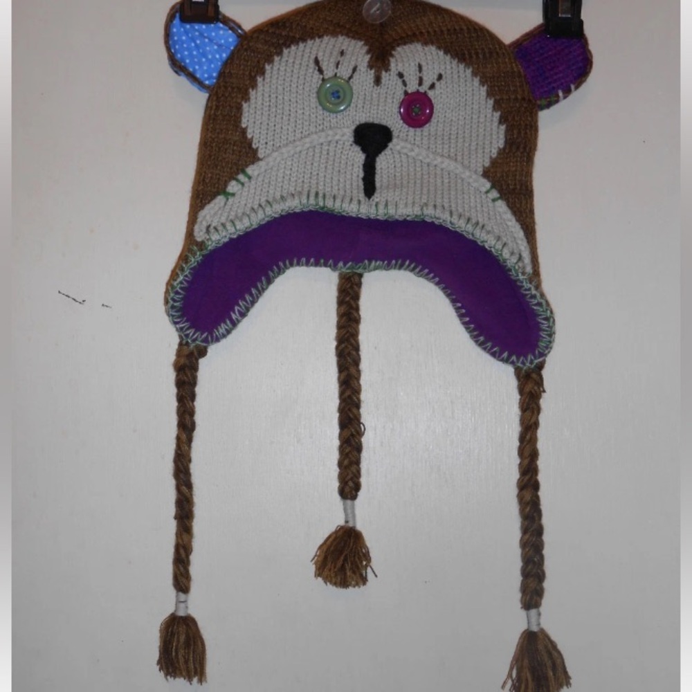 Knit Critter Fleece Lined Ladies Monkey Hat Brown One Size NWT